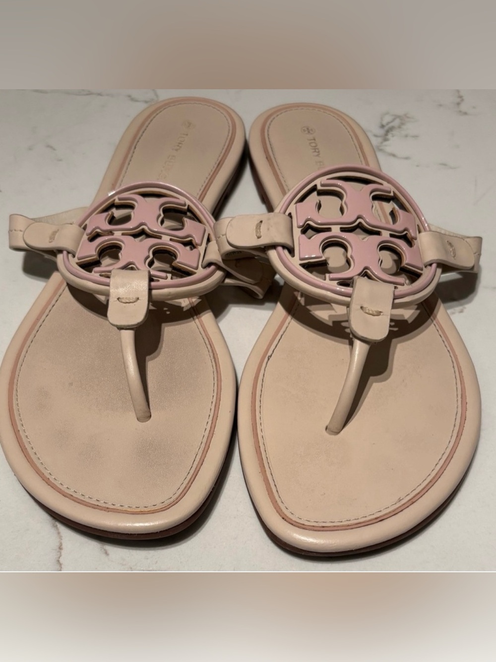 White/pink Tory Burch miller sandals